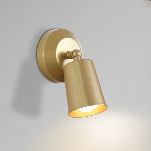 Searchlight Aplică de perete cu baterie LED CONE, culoare auriu, lățime 10 cm, metal, reglabil, Auriu / Alamă, Camera de zi / sufragerie, Metal