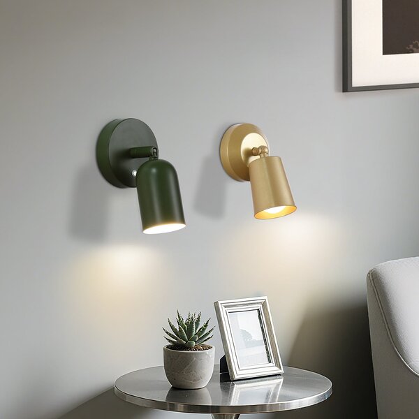 Searchlight Aplică de perete cu baterie LED CONE, culoare auriu, lățime 10 cm, metal, reglabil, Auriu / Alamă, Camera de zi / sufragerie, Metal