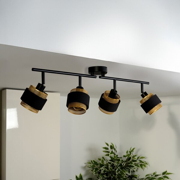 OSRAM Plafonieră Decor Spot Hornet, 4 becuri, negru/auriu, Negru, Camera de zi / sufragerie, Țesătură / Textil, Modern