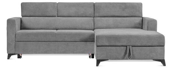 Colțar Extensibil MIZZONI, cu lada depozitare, tetiere reglabile, 250 x 175 x 94 cm, Gri-Run-Again / Stanga