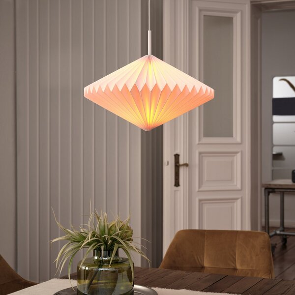 OSRAM Lampă suspendată Decor Paper Diamond, albă, hârtie, E27, reglabil, Alb, Camera de zi / sufragerie, Hârtie / Carton