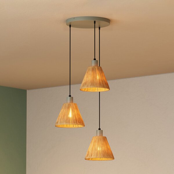 OSRAM Lampă suspendată Decor Raffia, 3 becuri rotundă, rafia, naturală, reglabil, Maro / Rugină, Camera de zi / sufragerie, Altele, Casă de țară / Rustic