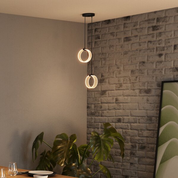 OSRAM Lampă suspendată LED Decor Circle, 2 becuri, CCT, negru, Negru, Camera de zi / sufragerie, Plastic, Modern