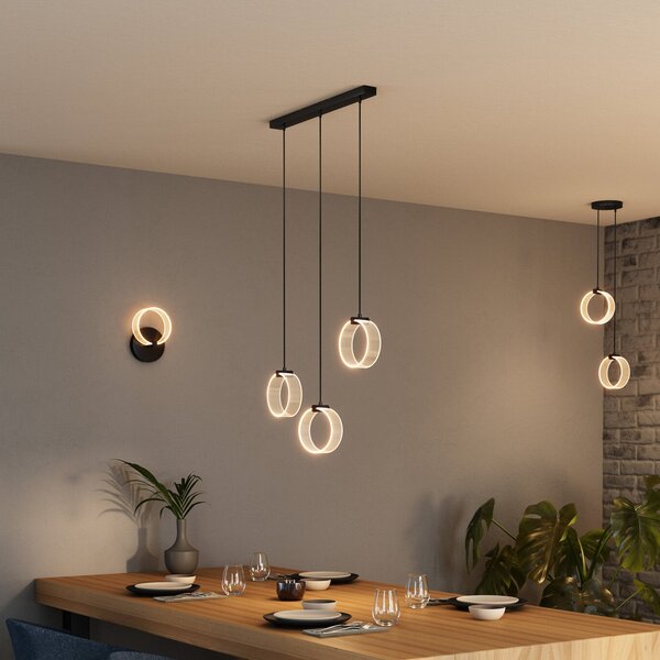 OSRAM Lampă suspendată LED Decor Circle, 3 becuri lungă, CCT, negru, Negru, Camera de zi / sufragerie, Plastic, Modern