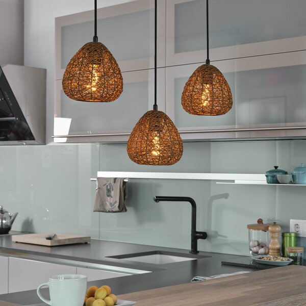 OSRAM Lampă suspendată Decor Paper Drop, 3 becuri lungi, bej, E27, reglabil, Bej, Camera de zi / sufragerie, Hârtie / Carton, Casă de țară / Rustic