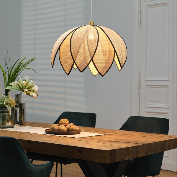 OSRAM Lampă suspendată Decor Rattan Lotus, Ø 67 cm, bej, E27, reglabil, Bej, Camera de zi / sufragerie, Lemn, Mediterană