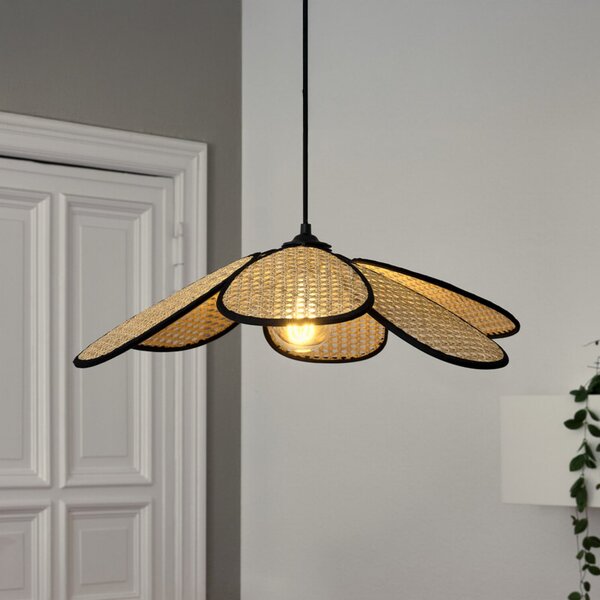 OSRAM Lampă suspendată Decor Rattan Daisy, Ø 58 cm, bej, E27, reglabil, Bej, Camera de zi / sufragerie, Lemn, Mediterană