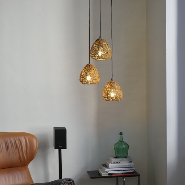 OSRAM Lampă suspendată Decor Paper Drop, 3 becuri rotunde, bej, E27, reglabil, Bej, Camera de zi / sufragerie, Hârtie / Carton, Casă de țară / Rustic