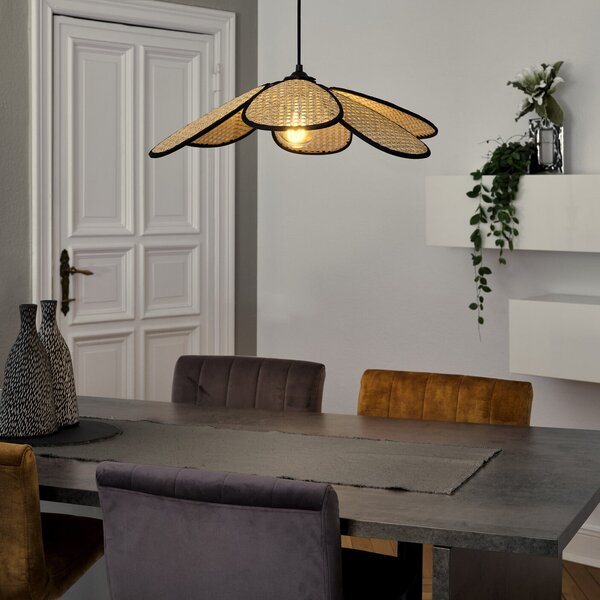 OSRAM Lampă suspendată Decor Rattan Daisy, Ø 58 cm, bej, E27, reglabil, Bej, Camera de zi / sufragerie, Lemn, Mediterană