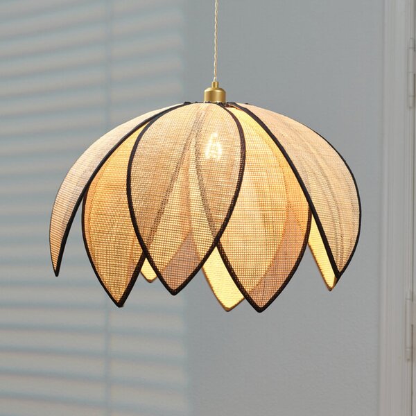 OSRAM Lampă suspendată Decor Rattan Lotus, Ø 67 cm, bej, E27, reglabil, Bej, Camera de zi / sufragerie, Lemn, Mediterană