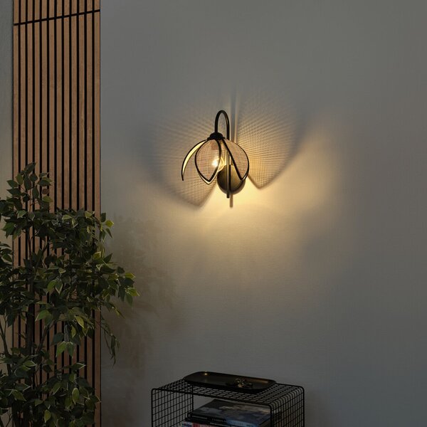 OSRAM Aplică Decor Rattan Lotus, bej/negru, E27, reglabil, Bej, Camera de zi / sufragerie, Lemn, Mediterană