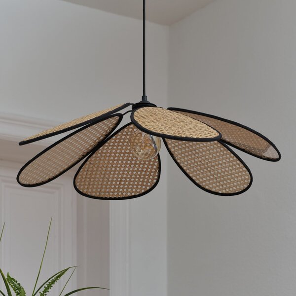 OSRAM Lampă suspendată Decor Rattan Daisy, Ø 69 cm, bej, E27, reglabil, Bej, Camera de zi / sufragerie, Lemn, Mediterană