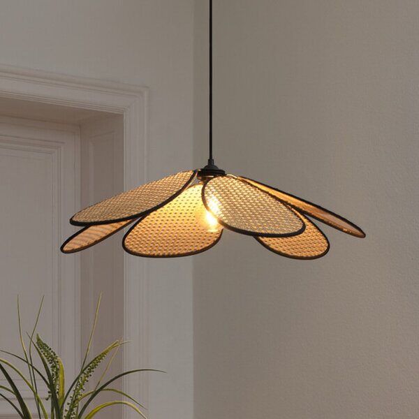 OSRAM Lampă suspendată Decor Rattan Daisy, Ø 69 cm, bej, E27, reglabil, Bej, Camera de zi / sufragerie, Lemn, Mediterană