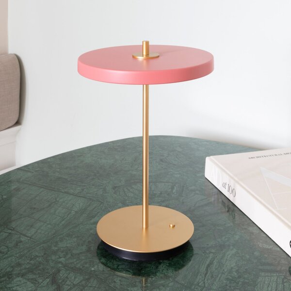 UMAGE Lampa de masă cu baterie LED Asteria Move, roz/alamă, 31 cm, reglabil, Roz / Rosé, Camera de zi / sufragerie, Metal, Design