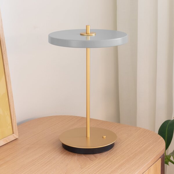 UMAGE Lampa de birou cu baterie LED Asteria Move gri ceață/alamă 31 cm, reglabil, Gri, Camera de zi / sufragerie, Metal, Design