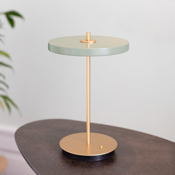UMAGE Lampa de masă cu baterie LED Asteria Move verde măslin/alamă 31 cm, reglabil, Verde, Camera de zi / sufragerie, Metal, Design