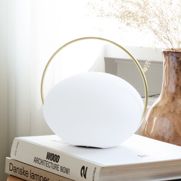 UMAGE Lampa de masă cu baterie LED Orbit, alb/alamă, IP44, CCT, reglabil, Alb, Camera de zi / sufragerie, Plastic, Design
