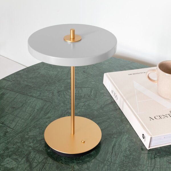 UMAGE Lampa de birou cu baterie LED Asteria Move gri ceață/alamă 31 cm, reglabil, Gri, Camera de zi / sufragerie, Metal, Design