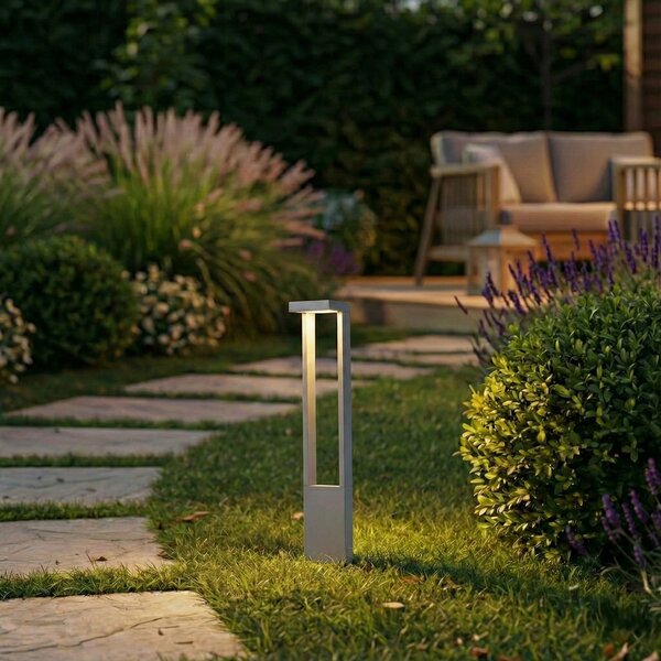Lindby Bornă luminoasă LED Lonete, gri piatră, înălțime 65 cm, IP65, Gri, Aluminiu, Modern