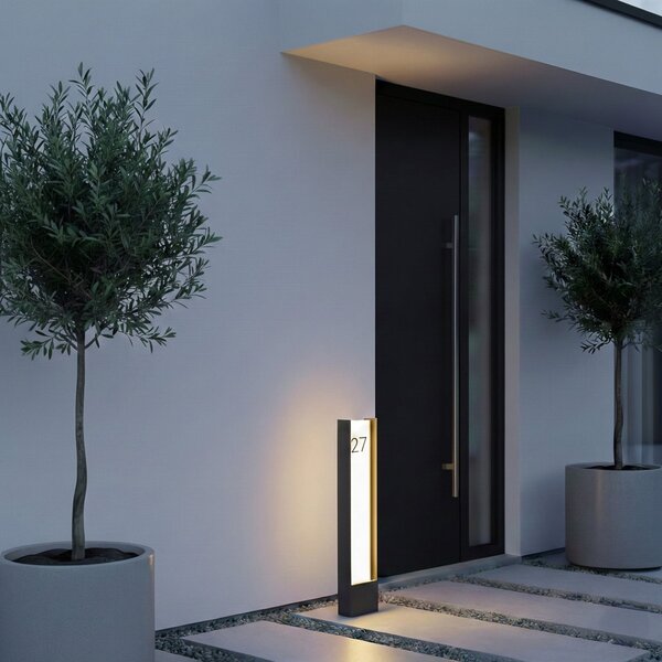 Lindby bornă luminoasă LED Selqa, număr de casă, antracit, IP65, Negru, Metal, Modern