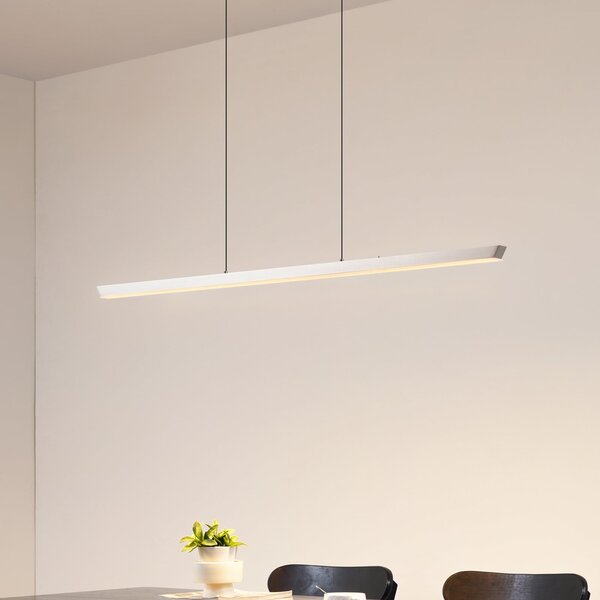 Lucande Lampă suspendată LED Solvar, 117 cm, argintiu, CCT, dimabil, reglabil, Metalic, Camera de zi / sufragerie, Metal, Modern