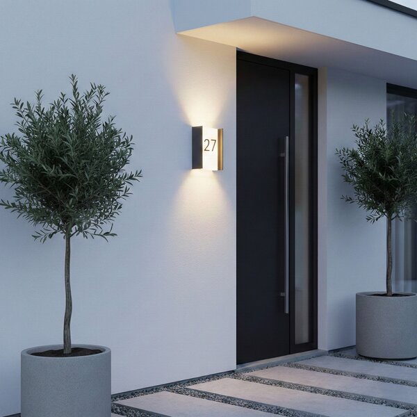 Lindby Lampă LED pentru exterior Selqa, număr de casă, antracit, IP65, Negru, Metal, Modern