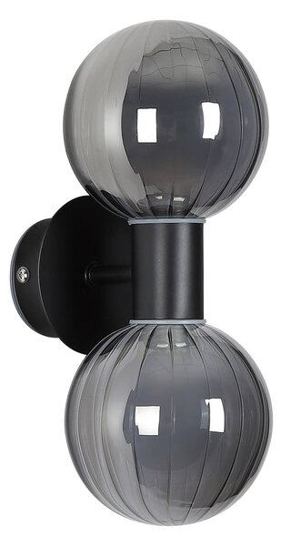 Searchlight Aplică de perete pentru baie Lumisphere, negru/gri fum, înălțime 28 cm, 2 becuri, reglabil, Negru, Baie, Sticlă