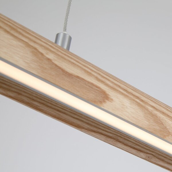 Searchlight Lampă suspendată LED Kenzie, lungime 60 cm, maro deschis, lemn, CCT, reglabil, Lemn, Camera de zi / sufragerie, Lemn