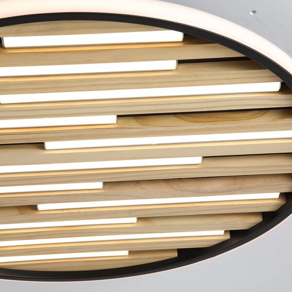 Searchlight Plafonieră LED Equalise, Ø 49 cm, negru/maro deschis, metal, reglabil, Negru, Camera de zi / sufragerie, Metal