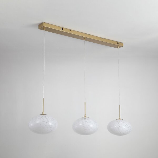 Searchlight Lampă suspendată LED Confetti, lungime 115 cm, culoare auriu/alb, sticlă, reglabil, Auriu / Alamă, Camera de zi / sufragerie, Sticlă, Modern