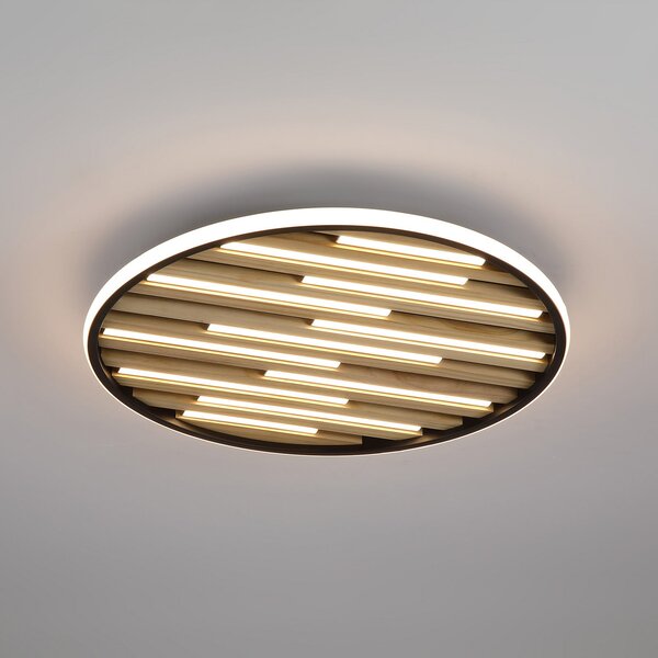Searchlight Plafonieră LED Equalise, Ø 49 cm, negru/maro deschis, metal, reglabil, Negru, Camera de zi / sufragerie, Metal