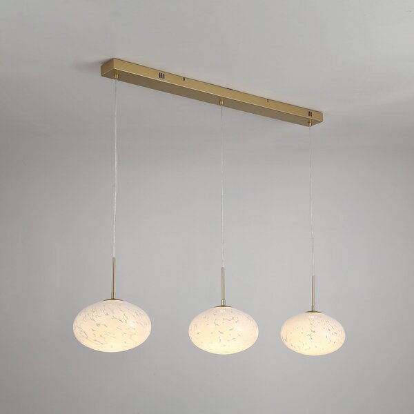 Searchlight Lampă suspendată LED Confetti, lungime 115 cm, culoare auriu/alb, sticlă, reglabil, Auriu / Alamă, Camera de zi / sufragerie, Sticlă, Modern
