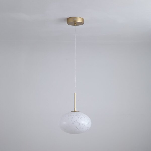 Searchlight Lampă suspendată LED Confetti, Ø 25 cm, auriu/alb, sticlă, reglabil, Auriu / Alamă, Camera de zi / sufragerie, Sticlă, Modern