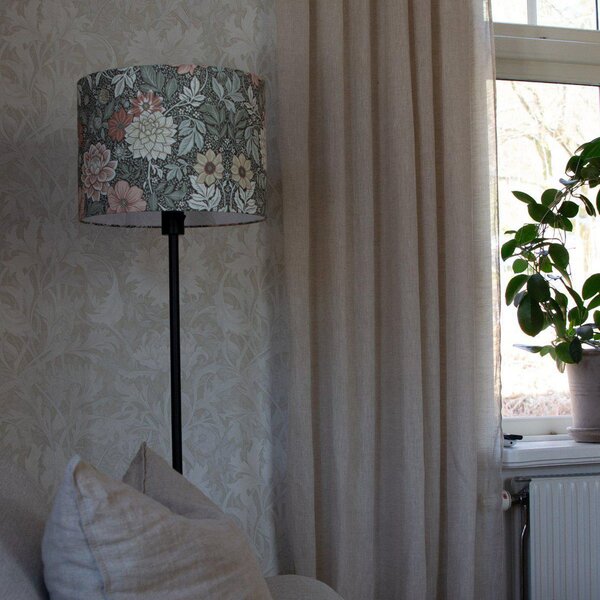PR Home Lampadar Amy, Dahlia verde/negru, 150 cm, textil, E27, Negru, Camera de zi / sufragerie, Țesătură / Textil