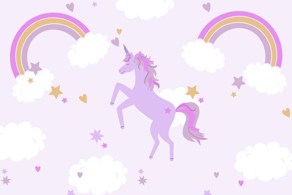 Fototapet Unicorn violet cu stele și curcubee, Fototapet unicorni, Fototapet populare, w02671v1 - Tapeko.ro
