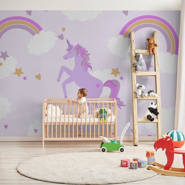 Fototapet Unicorn violet cu stele și curcubee, Fototapet unicorni, Fototapet populare, w02671v1 - Tapeko.ro