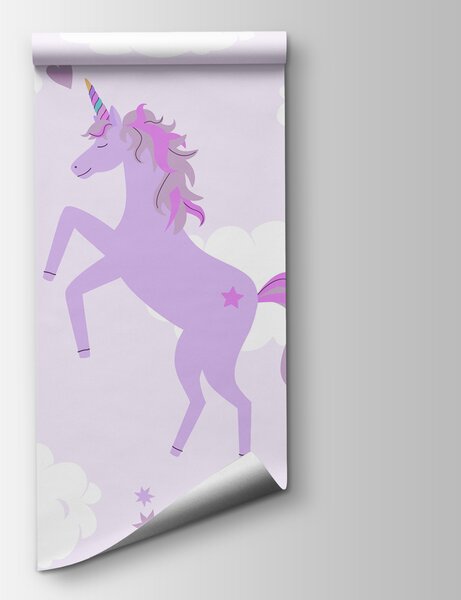 Fototapet Unicorn violet cu stele și curcubee, Fototapet unicorni, Fototapet populare, w02671v1 - Tapeko.ro