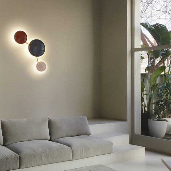 MARSET aplică de perete LED Caramel, albastru, Ø 38 cm, TRIAC, sticlă, reglabil, Albastru, Camera de zi / sufragerie, Sticlă, Design