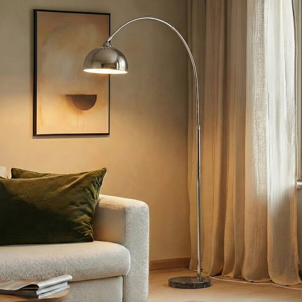 Lindby Lampadar Tonka, crom, metal/marmură, 185 cm, E27, Metalic, Camera de zi / sufragerie, Metal, Modern
