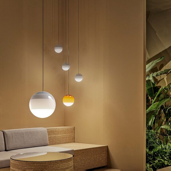 MARSET Lampă suspendată LED Dipping Light Ø 20 cm albă, reglabil, Alb, Camera de zi / sufragerie, Sticlă, Design, glob