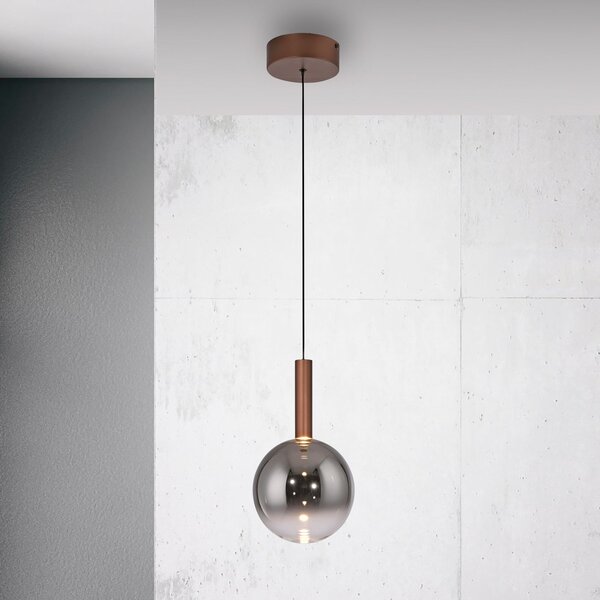 Paul Neuhaus lampă suspendată LED Bowl, Ø 20 cm, maro/gri, reglabil, Maro / Rugină, Camera de zi / sufragerie, Sticlă, Modern