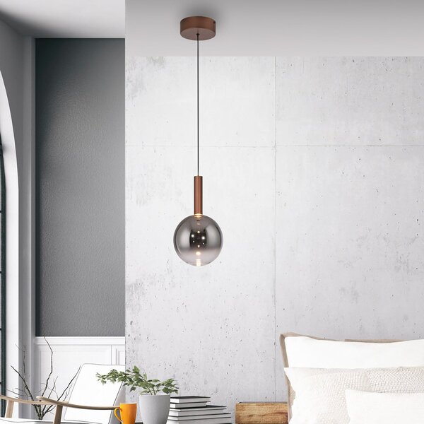 Paul Neuhaus lampă suspendată LED Bowl, Ø 20 cm, maro/gri, reglabil, Maro / Rugină, Camera de zi / sufragerie, Sticlă, Modern