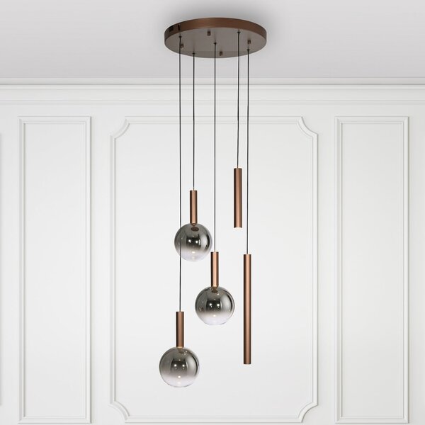 Paul Neuhaus lampă suspendată LED Bowl, Ø 54 cm, maro/gri, reglabil, Maro / Rugină, Camera de zi / sufragerie, Sticlă, Modern