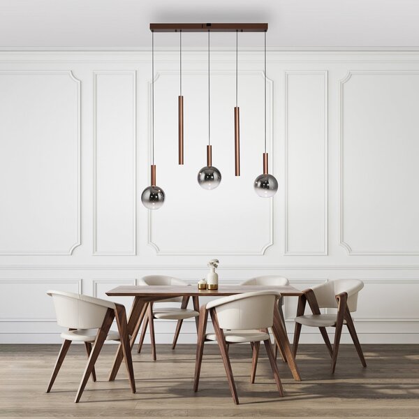 Paul Neuhaus lampă suspendată LED Bowl, lungime 100 cm, maro/gri, reglabil, Maro / Rugină, Camera de zi / sufragerie, Sticlă, Modern