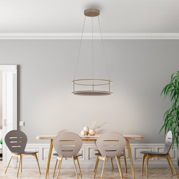 Paul Neuhaus Lampă suspendată LED Conni, culoare nisip, Ø 50 cm, reglabil, Bej, Camera de zi / sufragerie, Metal, Modern