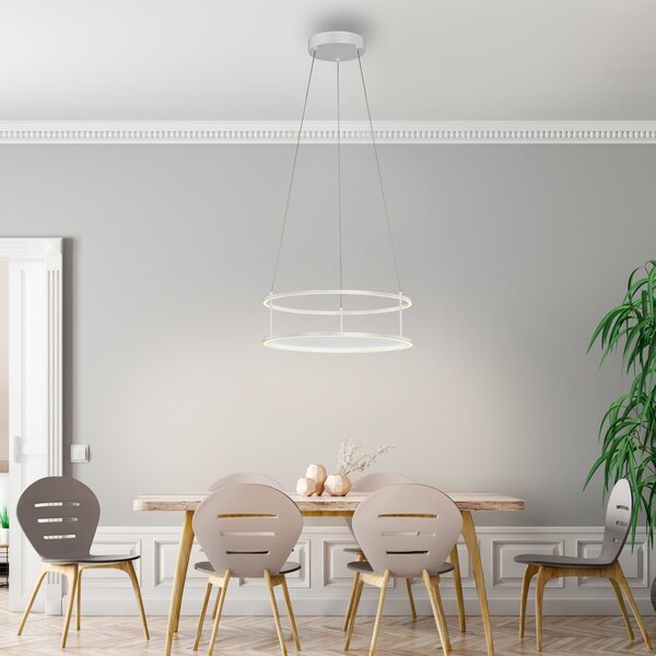 Paul Neuhaus Lampă suspendată LED Conni de la Neuhaus, albă, Ø 50 cm, reglabil, Alb, Camera de zi / sufragerie, Metal, Modern