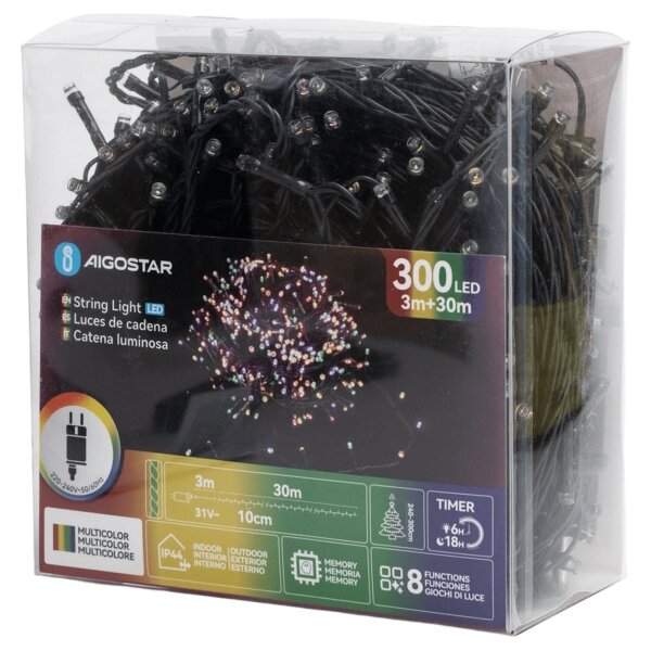Aigostar - Ghirlandă de Crăciun LED RGBY pentru exterior, 300 LED, 3,6 W, 230 V, 30 m, IP44
