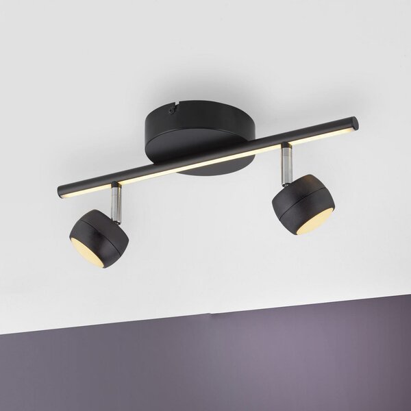 JUST LIGHT. GmbH Spot LED de tavan Jarik, 2 becuri, negru, 3.000 K, reglabil, Negru, Camera de zi / sufragerie, Metal, Modern