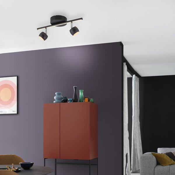 JUST LIGHT. GmbH Spot LED de tavan Jarik, 2 becuri, negru, 3.000 K, reglabil, Negru, Camera de zi / sufragerie, Metal, Modern