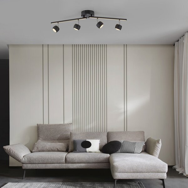 JUST LIGHT. GmbH Spot LED pentru tavan Jarik, 4 becuri, negru, 3.000 K, reglabil, Negru, Camera de zi / sufragerie, Metal, Modern